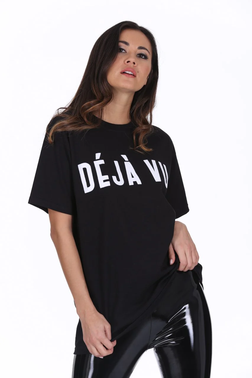 Black Deja Vu Slogan T-Shirt - Image 2