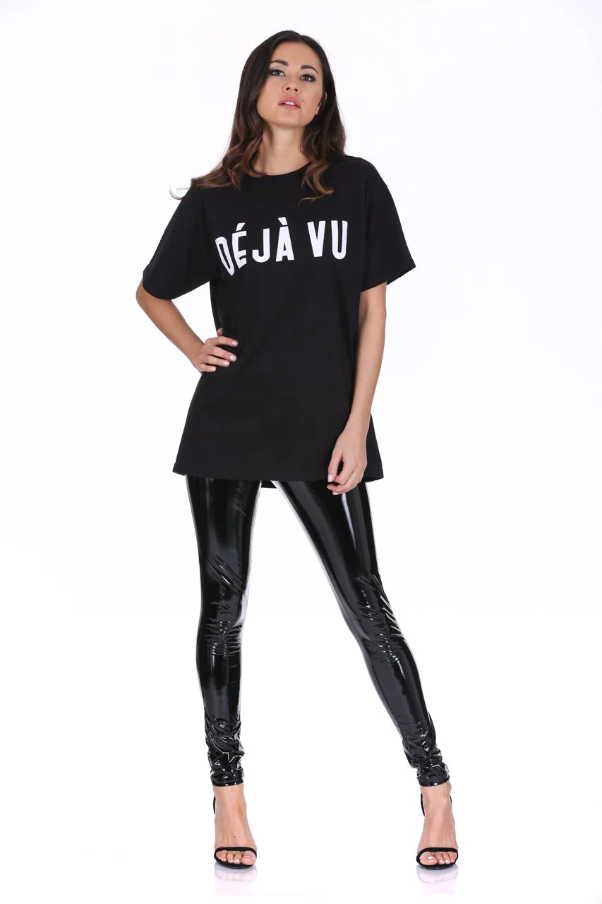 Black Deja Vu Slogan T-Shirt - Image 3