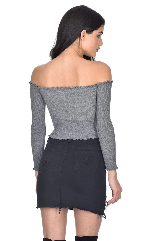Black Denim Ripped Mini Skirt - Image 3