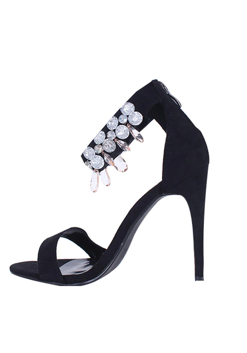 Black Diamante Barely There Heels - Image 2