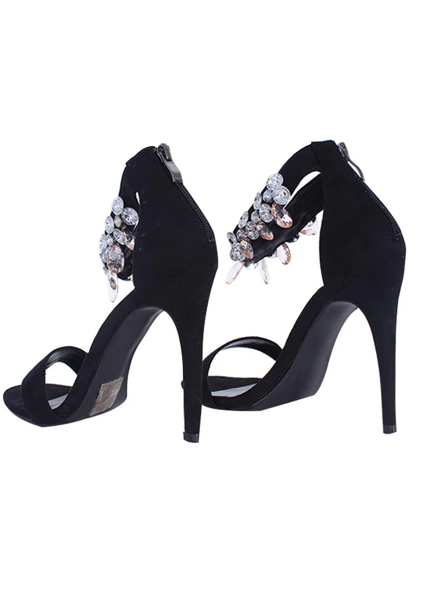 Black Diamante Barely There Heels - Image 3