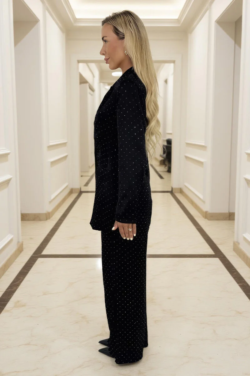 Black Diamante Wide Leg Trousers - Image 4