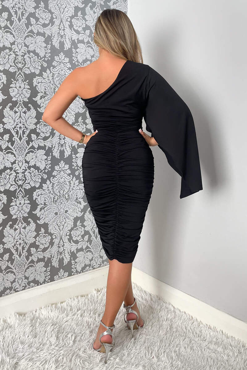 Black Drape Sleeve Bodycon Midi Dress - Image 4