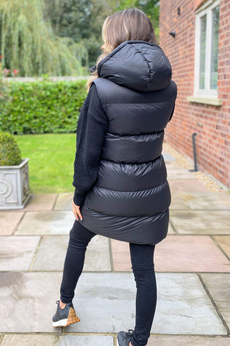 Black Drawstring Hooded Gilet - Image 3