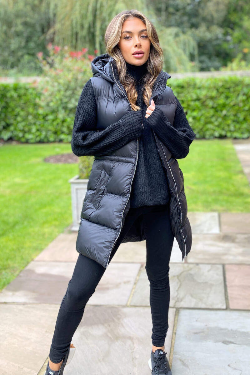 Black Drawstring Hooded Gilet - Image 5