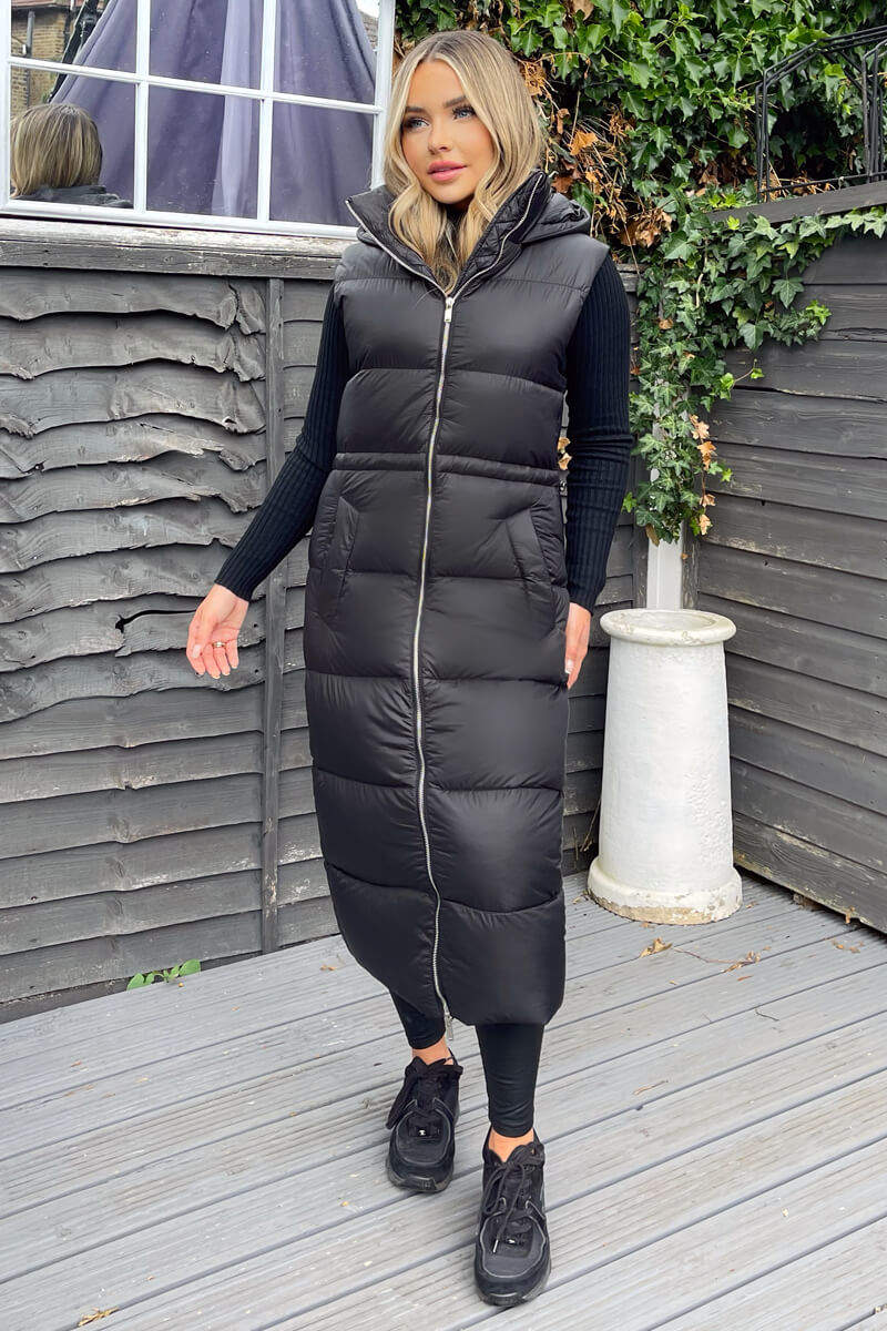 Black Drawstring Waist Puffer Gilet - Image 2