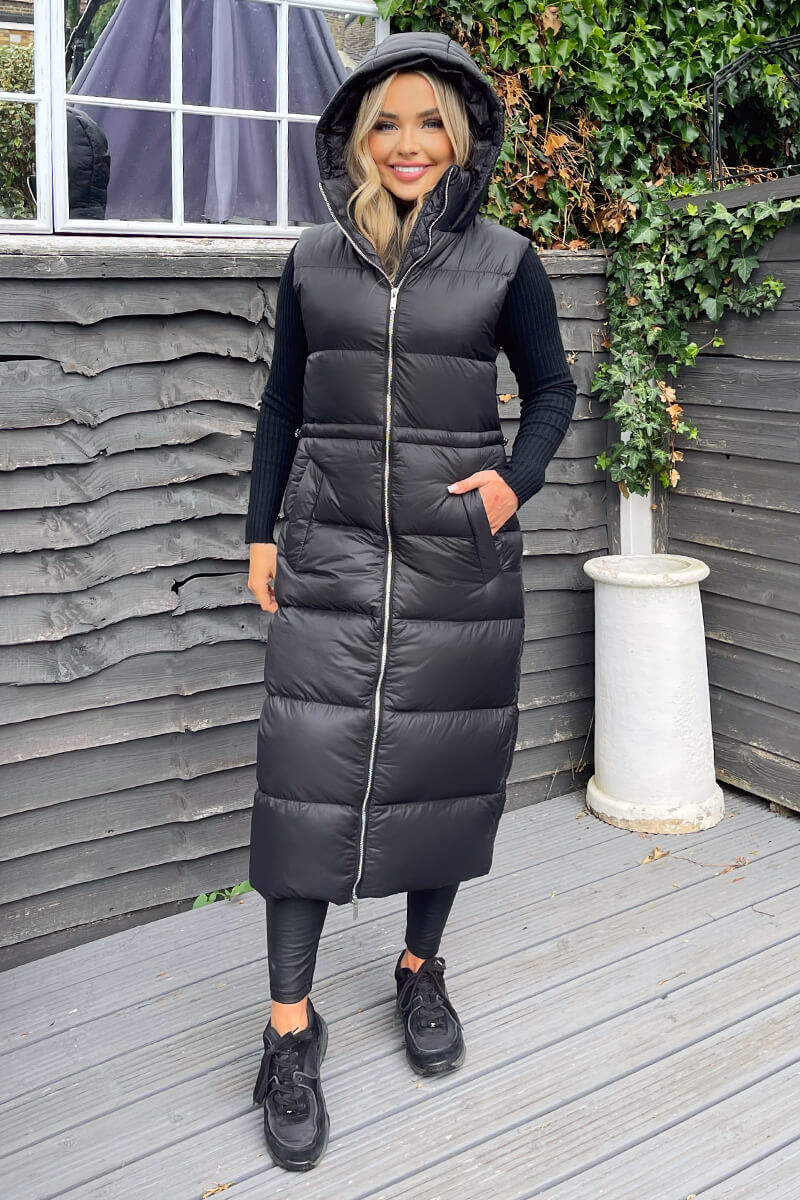 Black Drawstring Waist Puffer Gilet - Image 3