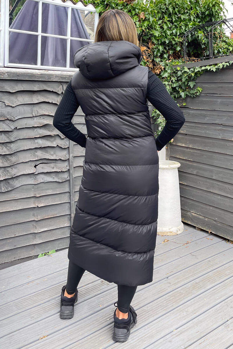 Black Drawstring Waist Puffer Gilet - Image 4