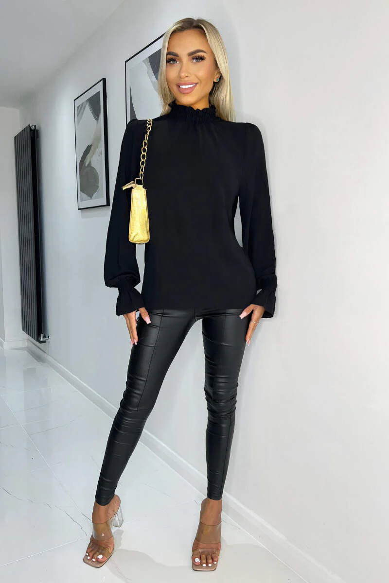 Black Elasticated Cuff And Neck Long Sleeve Top - Image 3