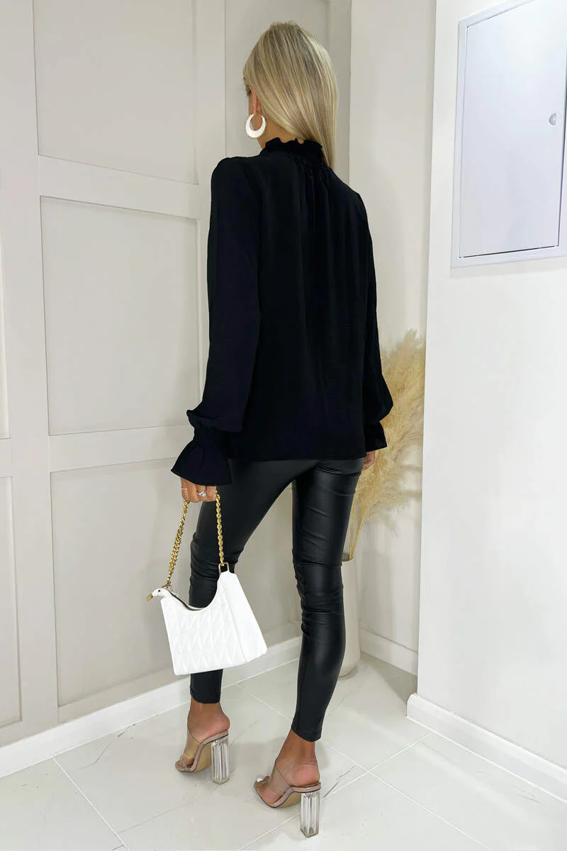 Black Elasticated Cuff And Neck Long Sleeve Top - Image 4