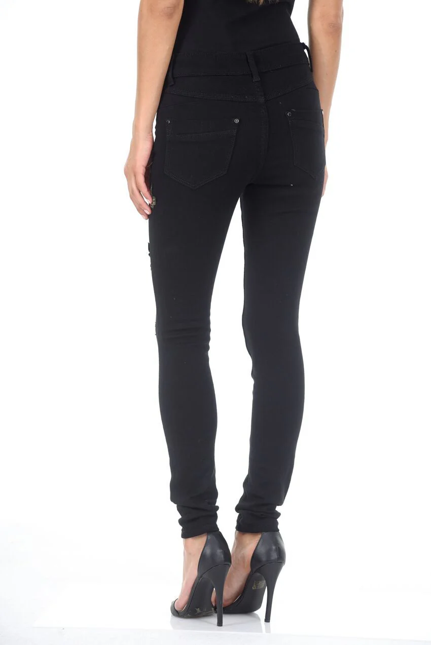Black Embroided Jeans - Image 3