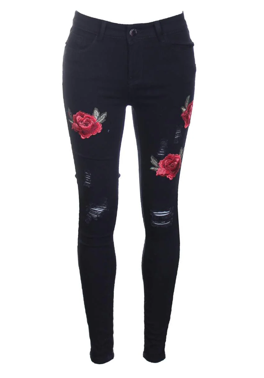 Black Embroided Jeans - Image 4
