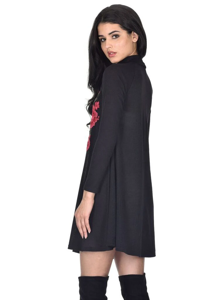Black Embroidered Knitted Dress - Image 3
