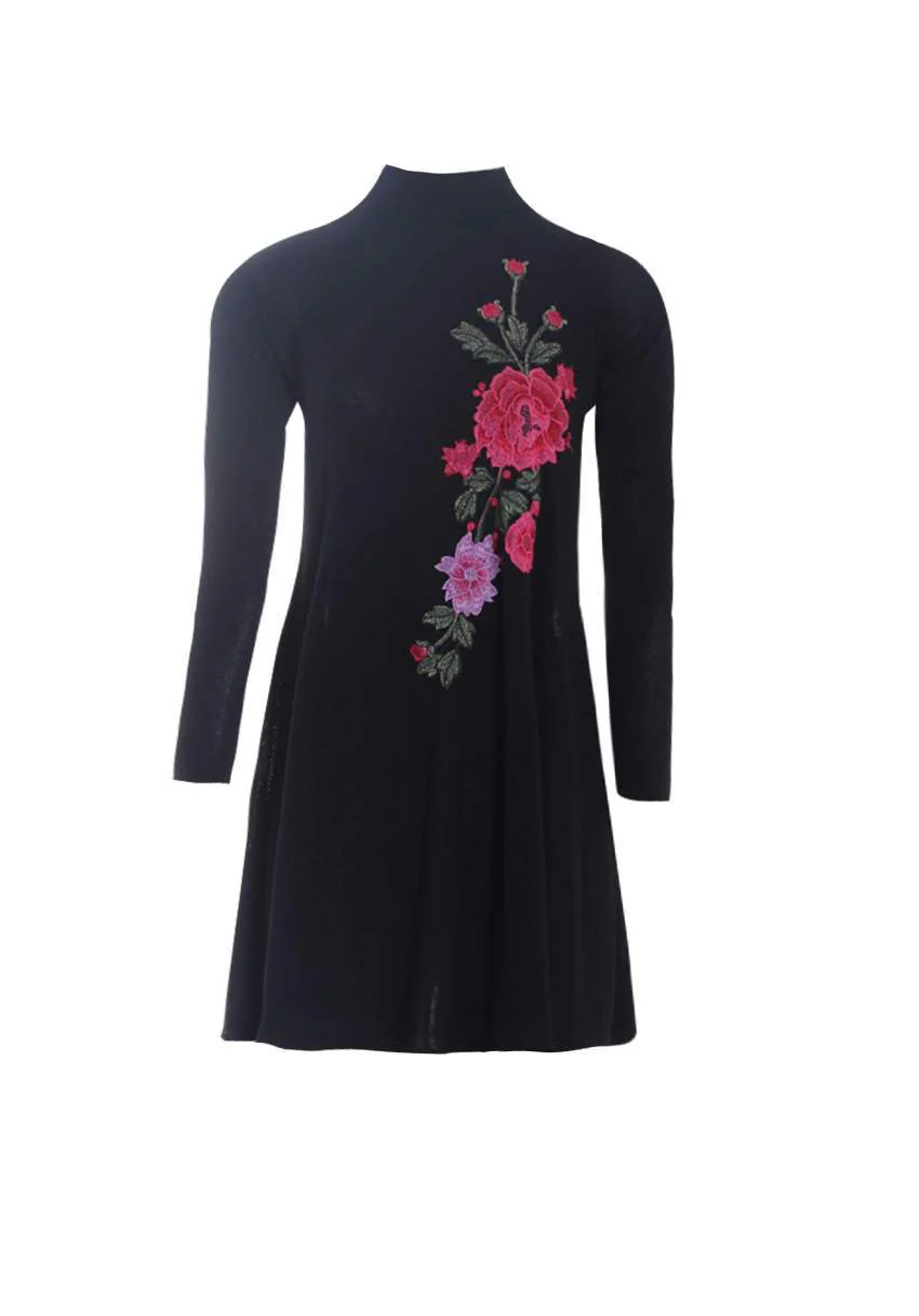 Black Embroidered Knitted Dress - Image 4