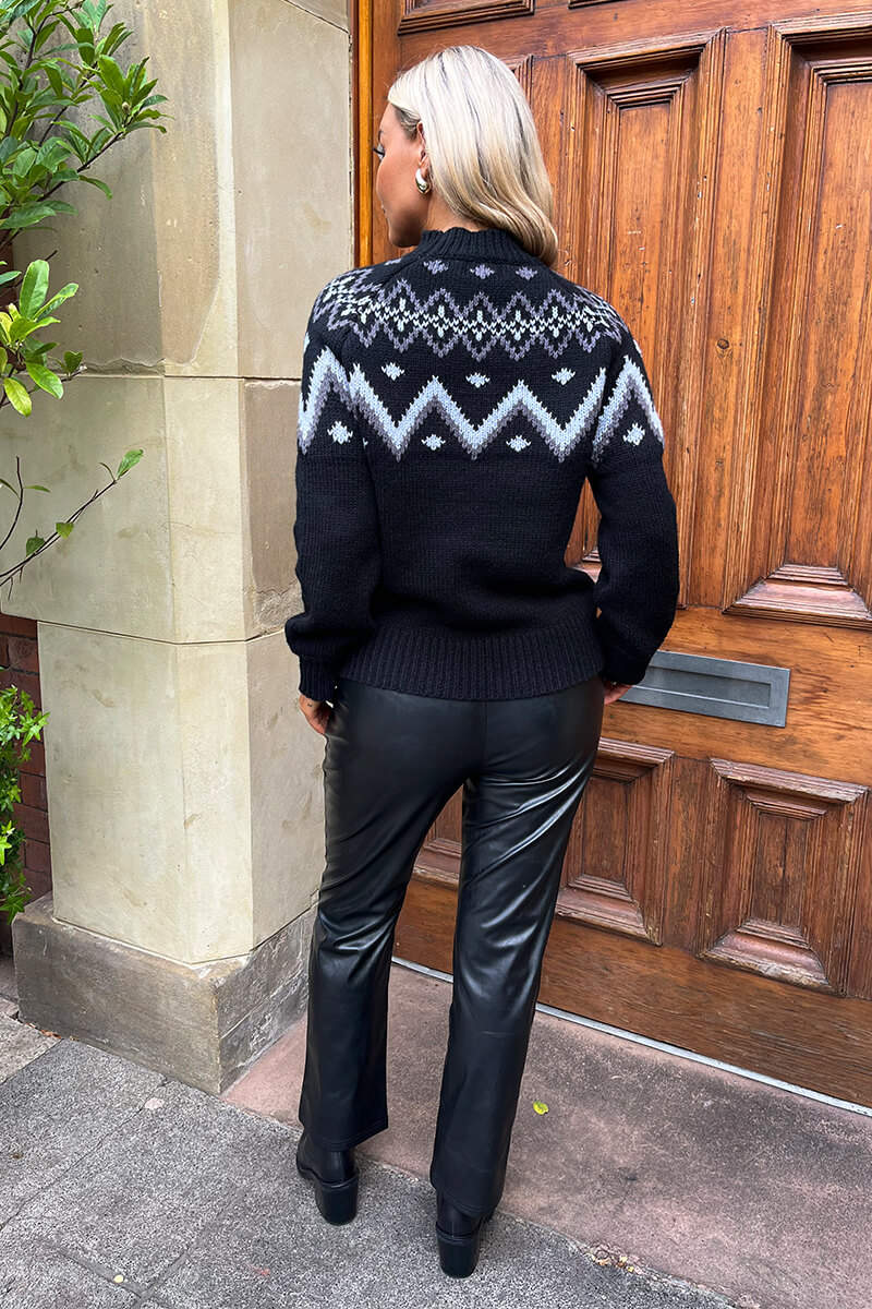 Black Fairisle Mock Neck Knitted Jumper - Image 4
