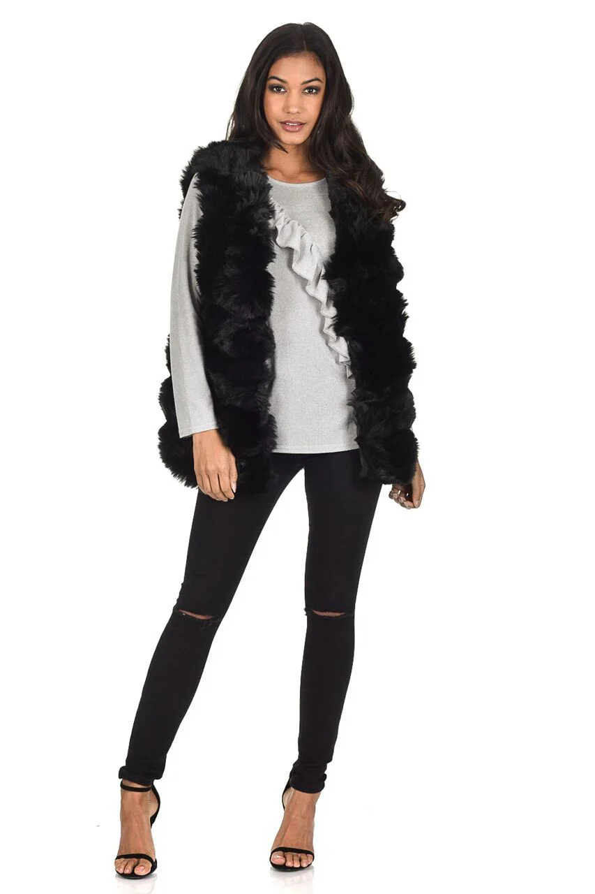 Black Faux Fur Gilet - Image 2