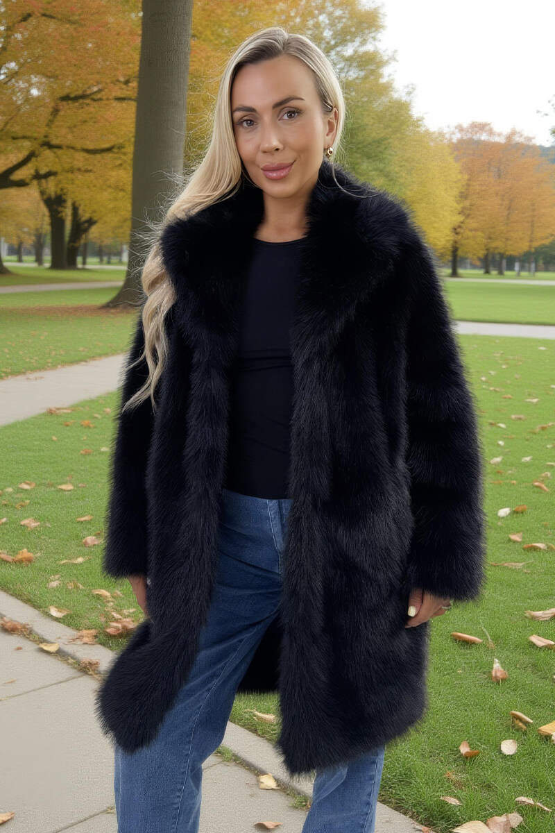 Black Faux Fur Longline Jacket - Image 3