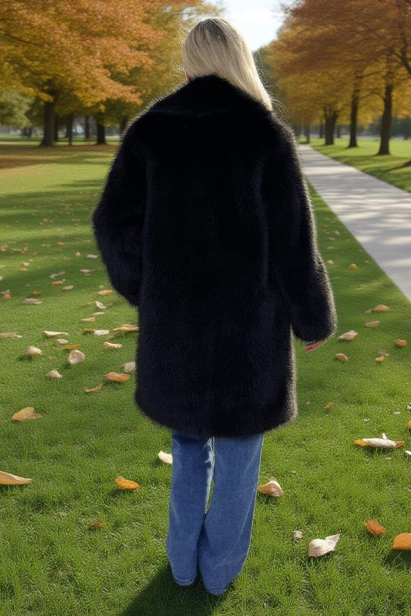 Black Faux Fur Longline Jacket - Image 5