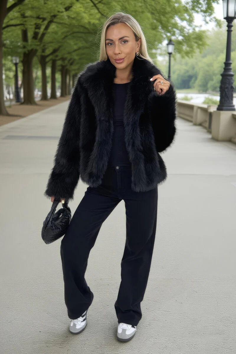 Black Faux Fur Short Jacket - Image 2