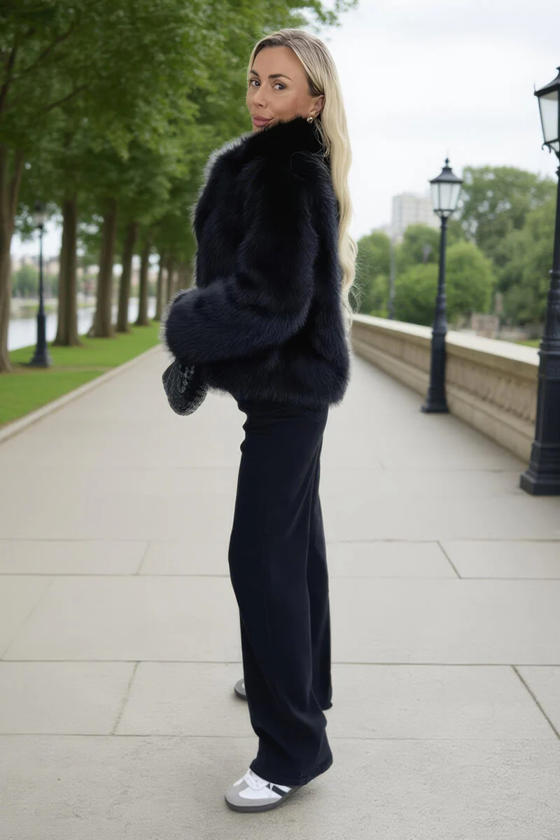 Black Faux Fur Short Jacket - Image 4