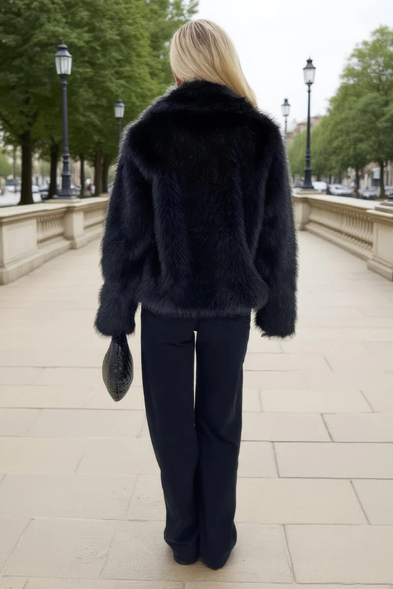 Black Faux Fur Short Jacket - Image 5