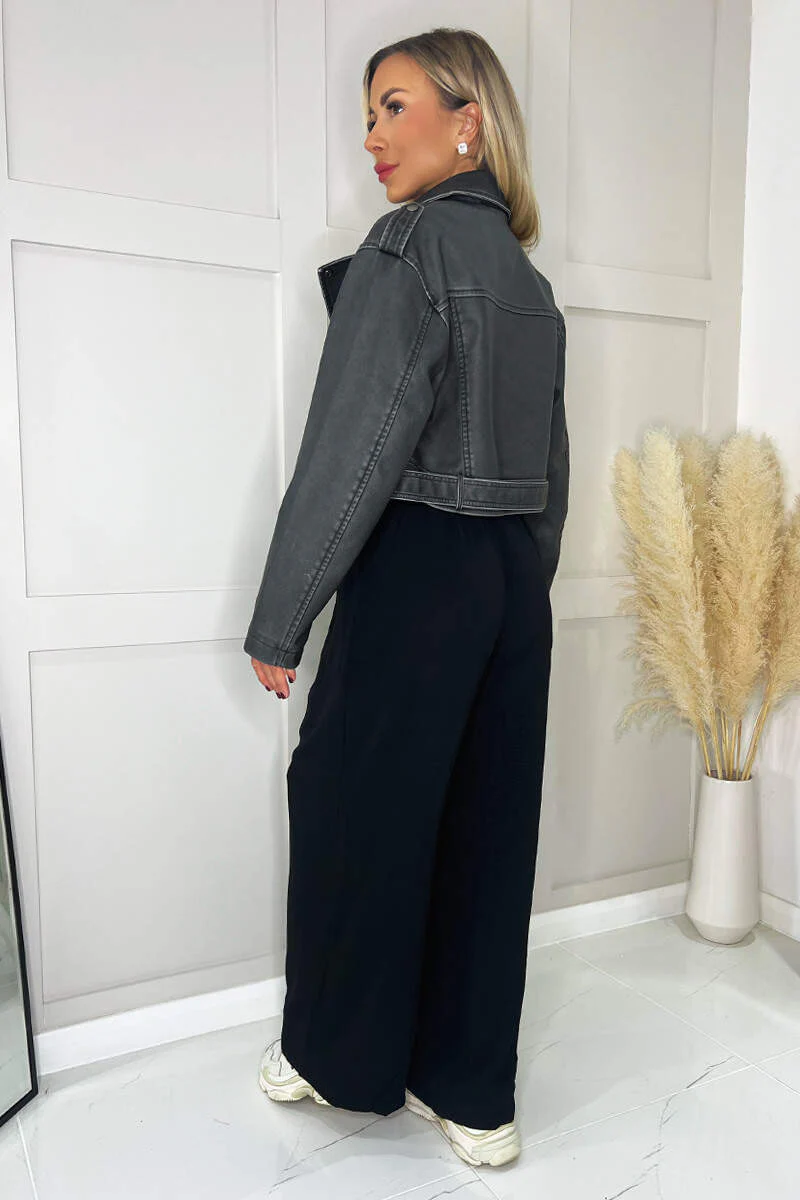 Black Faux Leather Cropped Jacket - Image 6