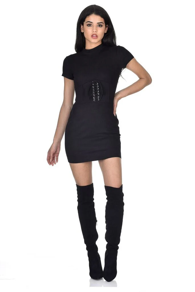 Black Faux Suede Mini Dress - Image 2