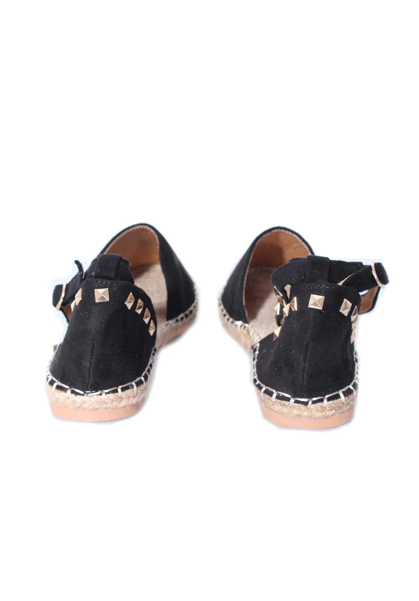 Black Faux Suede Studded Espadrille - Image 3