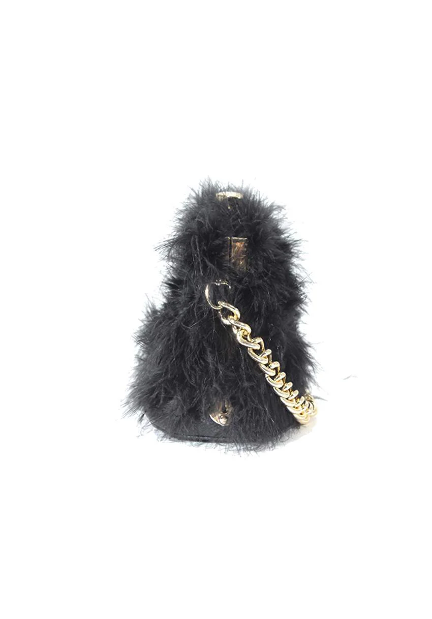 Black Feather Gold Chain Clutch Bag - Image 2