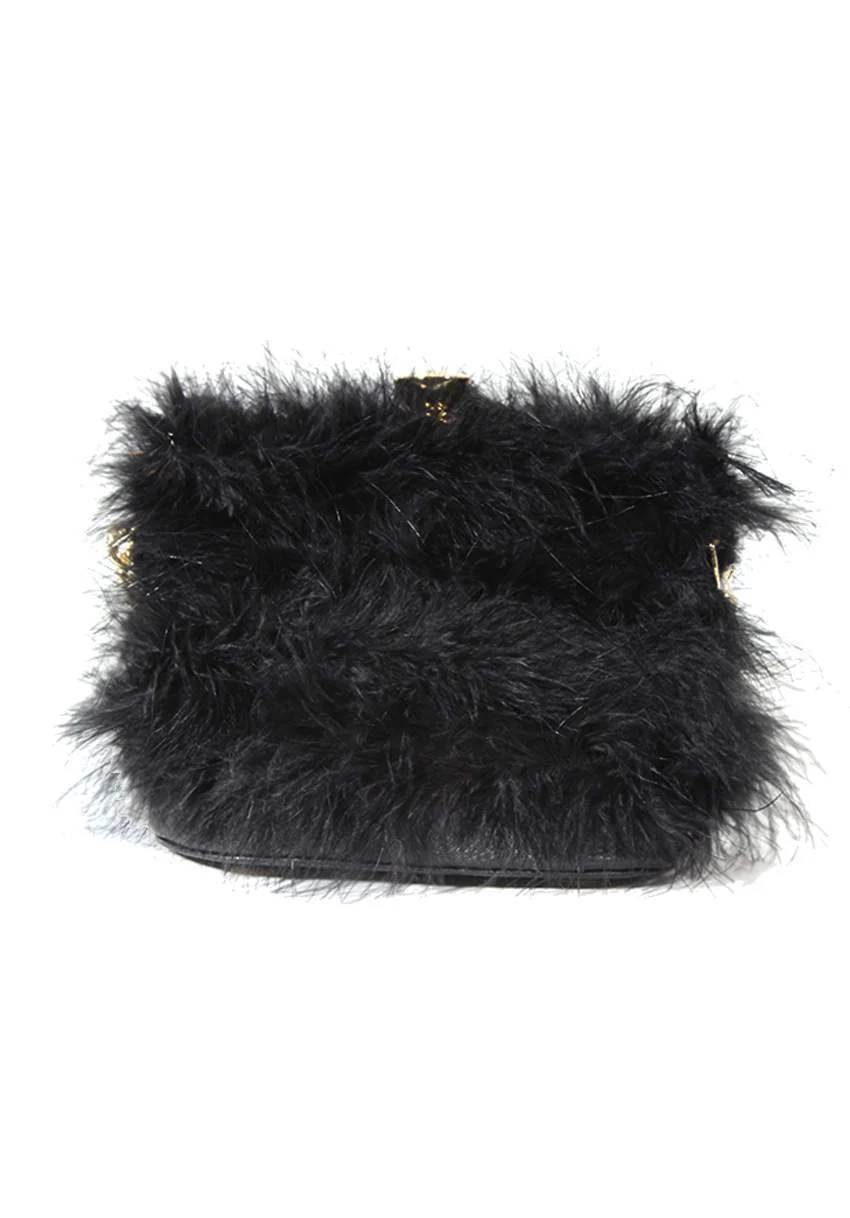 Black Feather Gold Chain Clutch Bag - Image 3