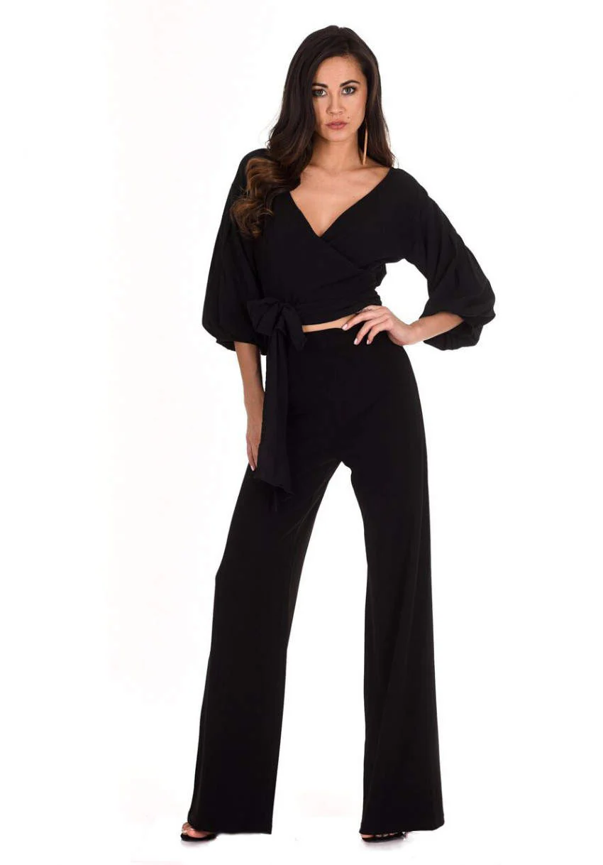 Black Flared High Waisted Trousers - Image 2