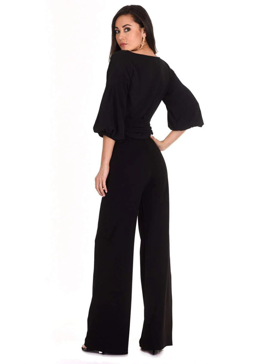 Black Flared High Waisted Trousers - Image 3