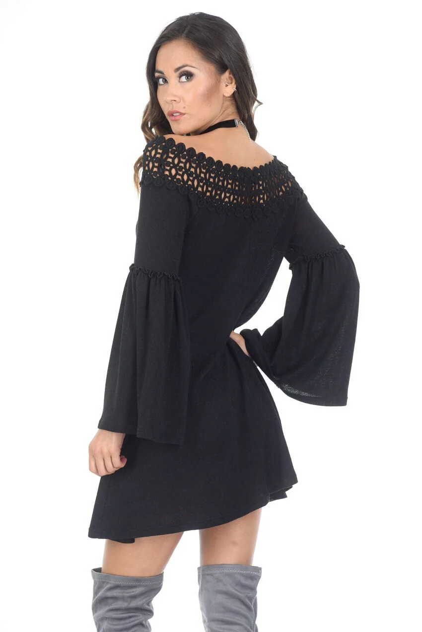 Black Flared Sleeve Swing Dress - Image 3