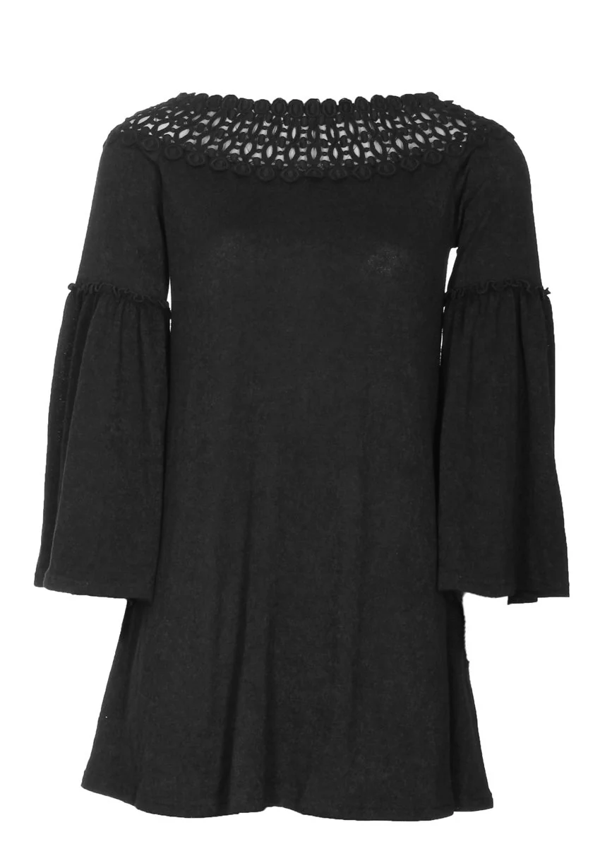 Black Flared Sleeve Swing Dress - Image 4