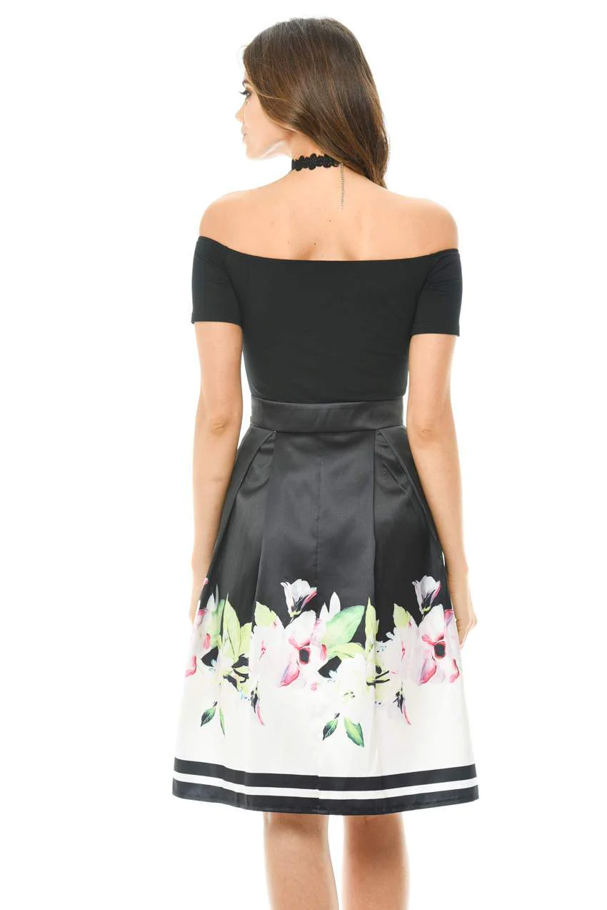 Black Floral 2 in 1 Skater Midi Dress - Image 3
