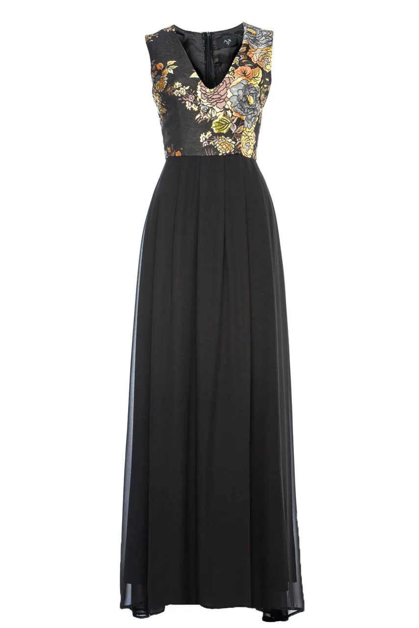 black Floral 2 in 1 V Neck Maxi Dress - Image 4