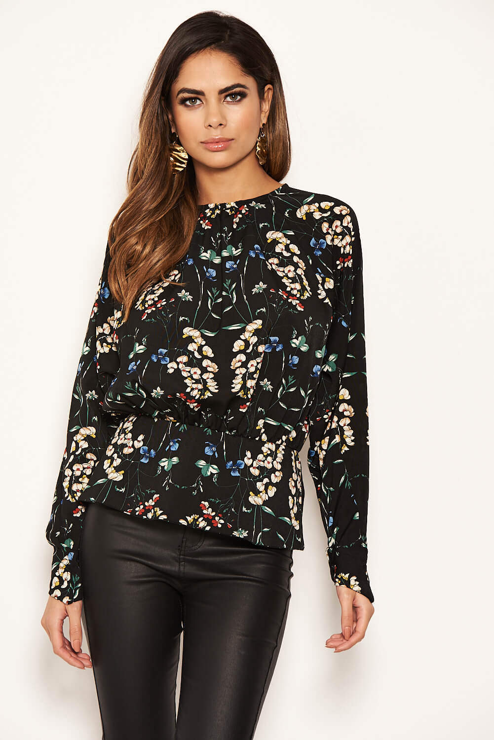 Black Floral Back Split Top - Image 3