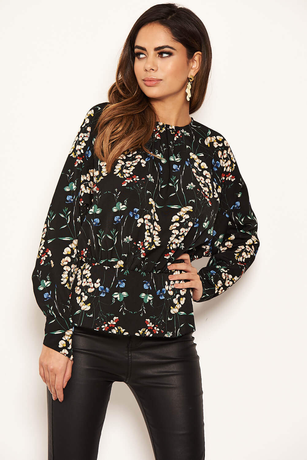 Black Floral Back Split Top - Image 4