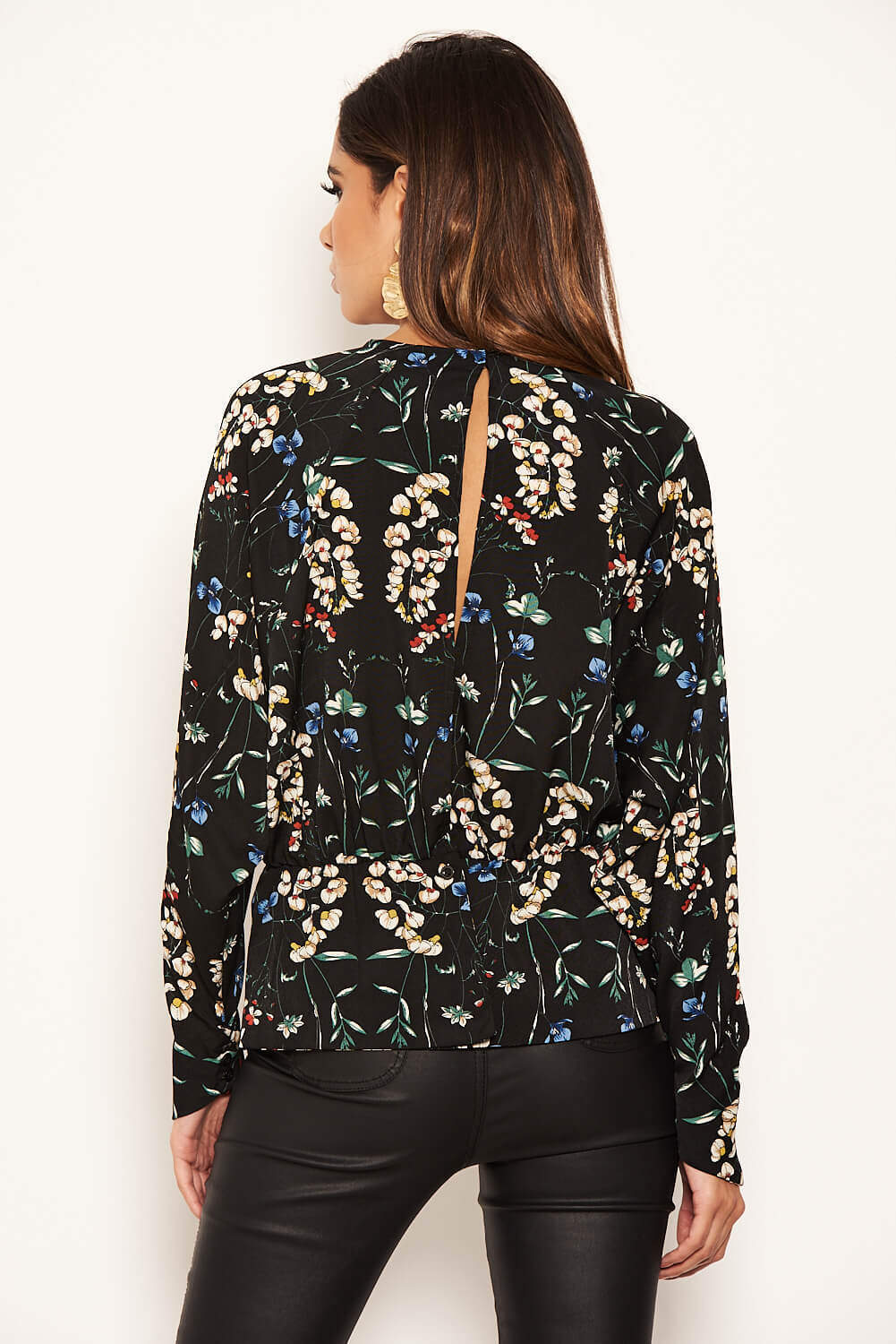 Black Floral Back Split Top - Image 5