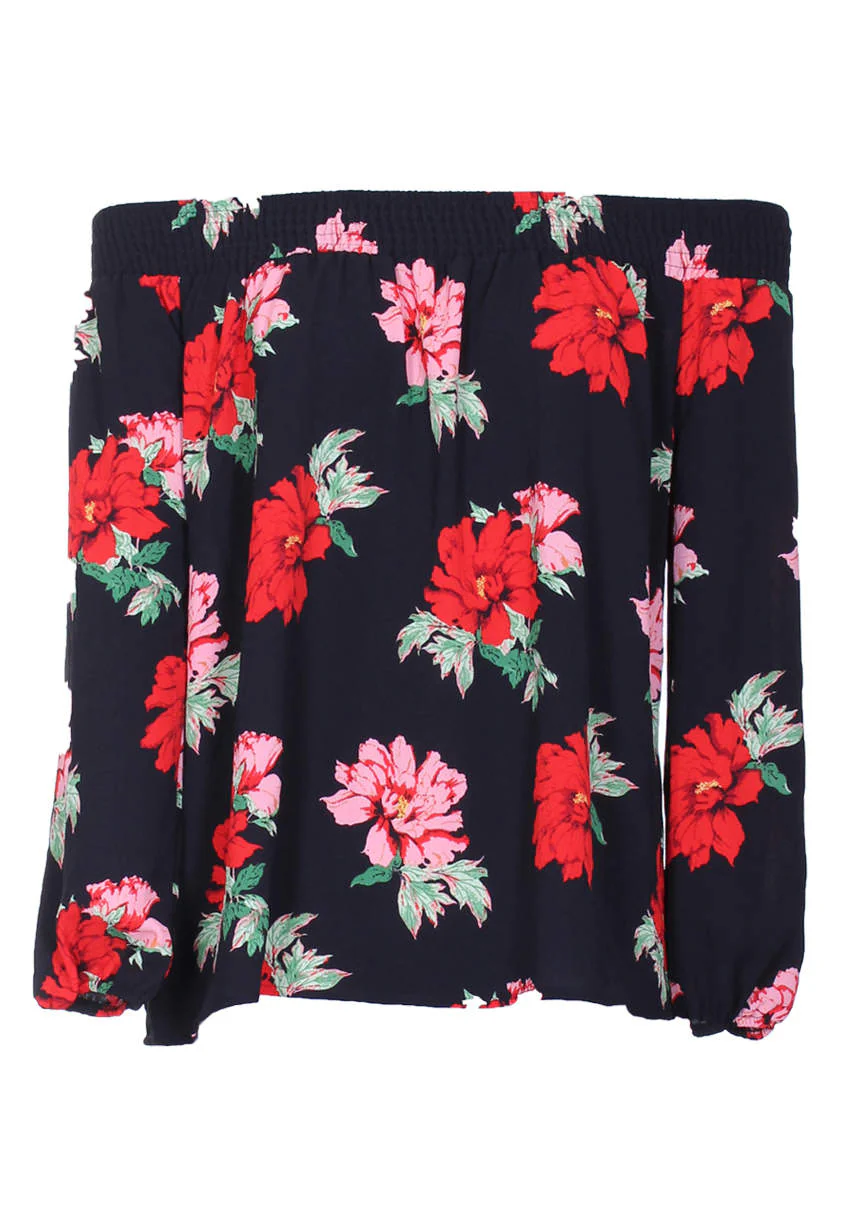 Black Floral Bardot Top - Image 4