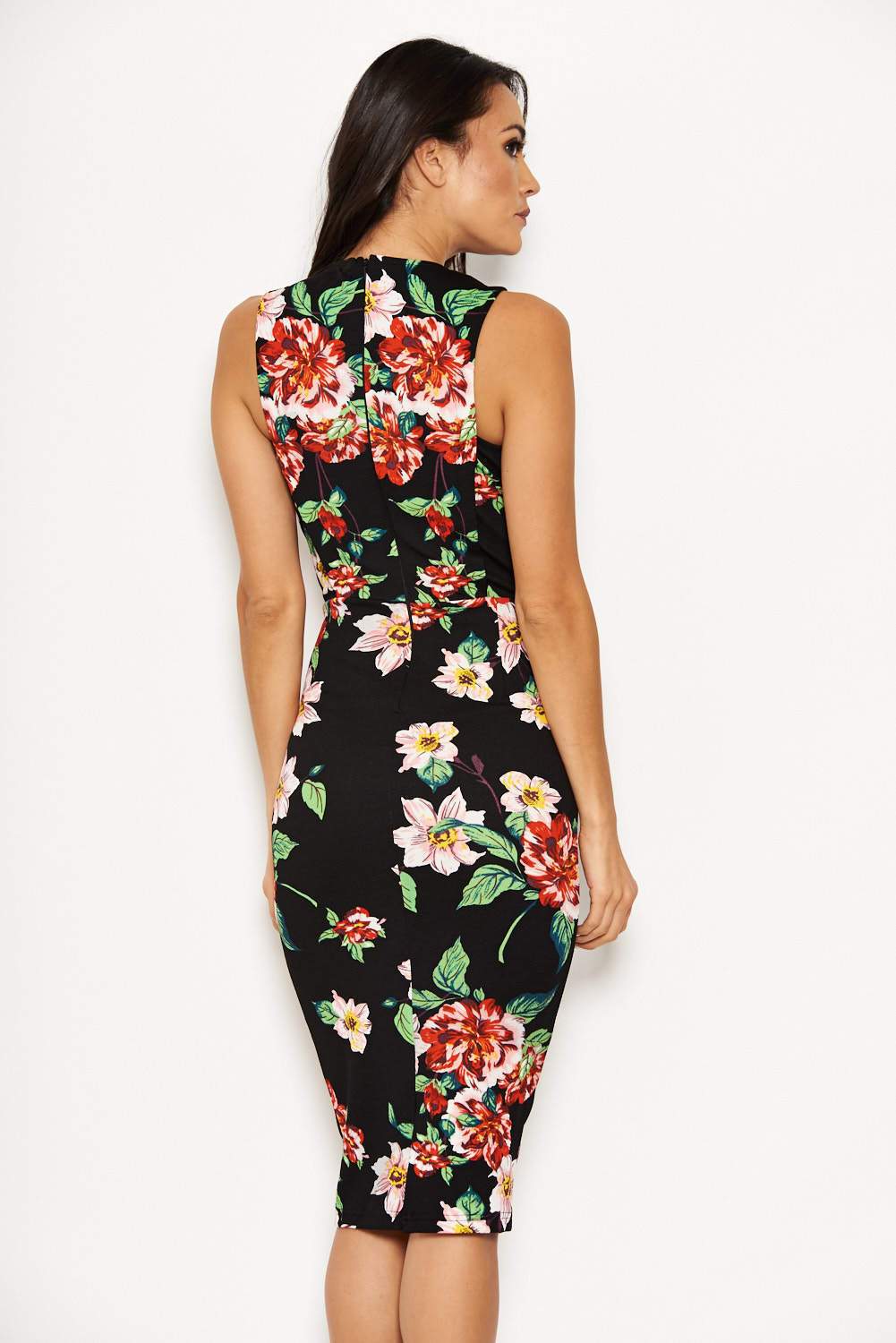 Black Floral Bodycon Dress - Image 3