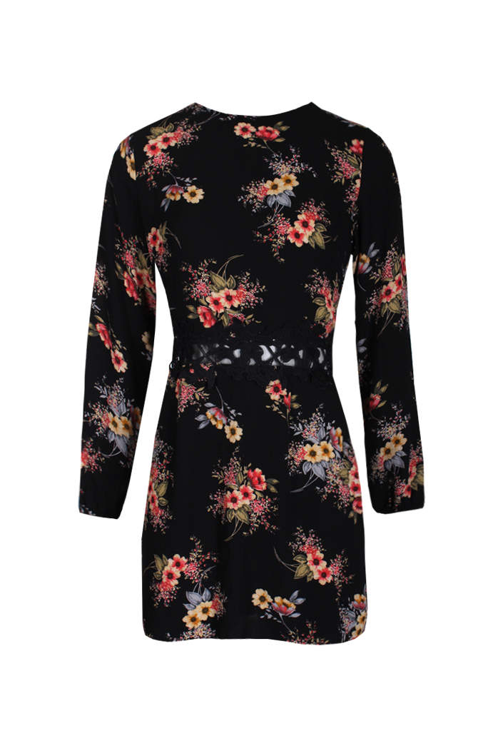 Black Floral Crochet Detail Dress - Image 4