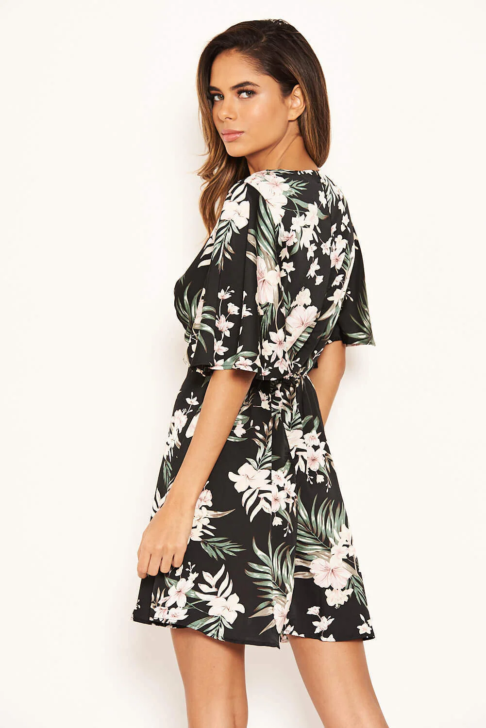 Black Floral Flute Sleeve Dress - Image 8