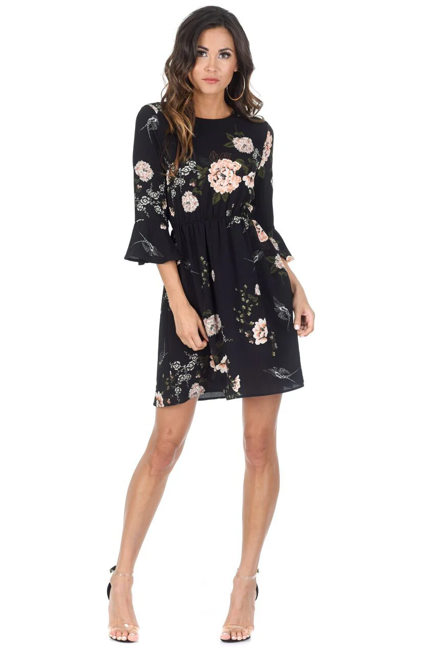 Black Floral Frill Throw On Dress - Image 2