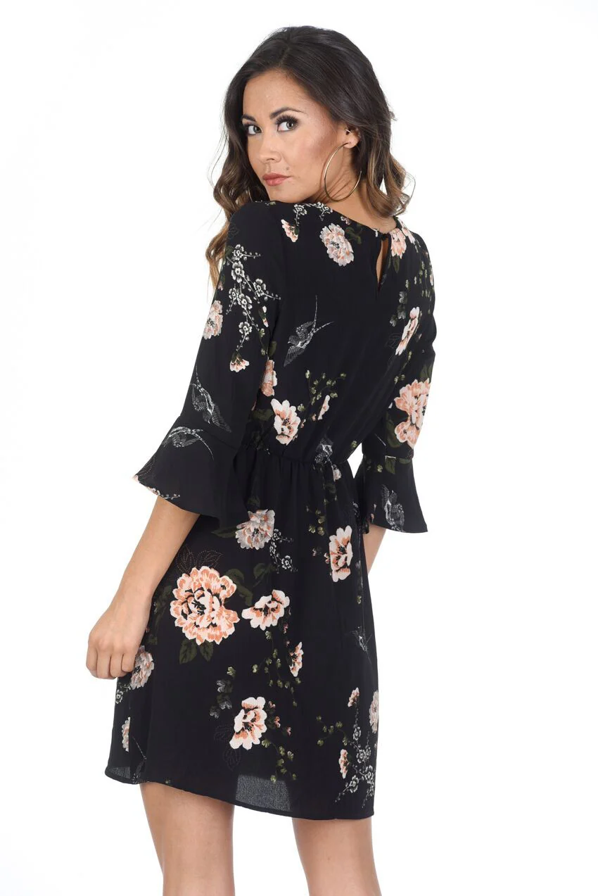 Black Floral Frill Throw On Dress - Image 3