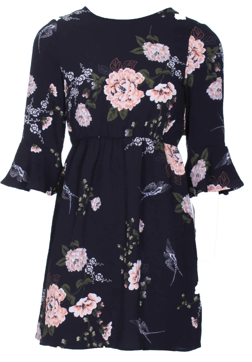 Black Floral Frill Throw On Dress - Image 4