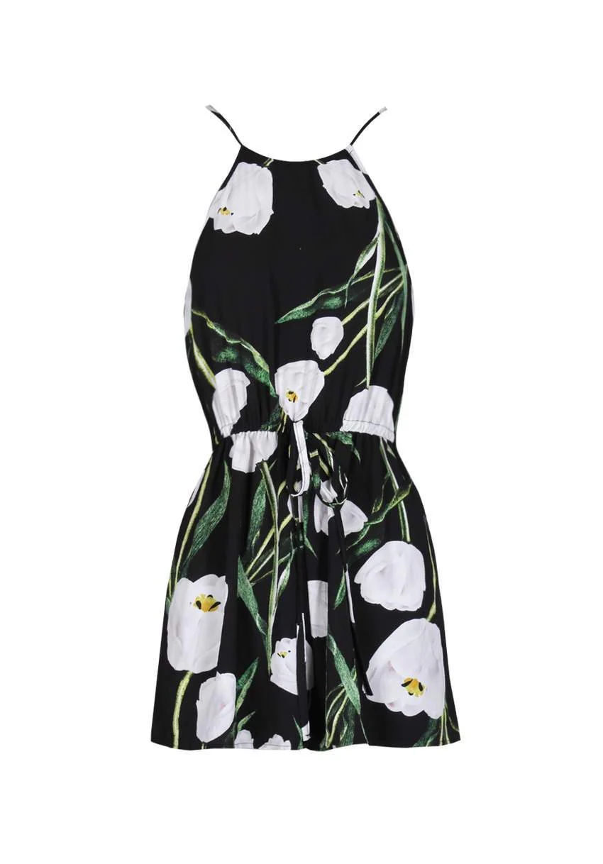 Black Floral Halter Neck Playsuit - Image 4