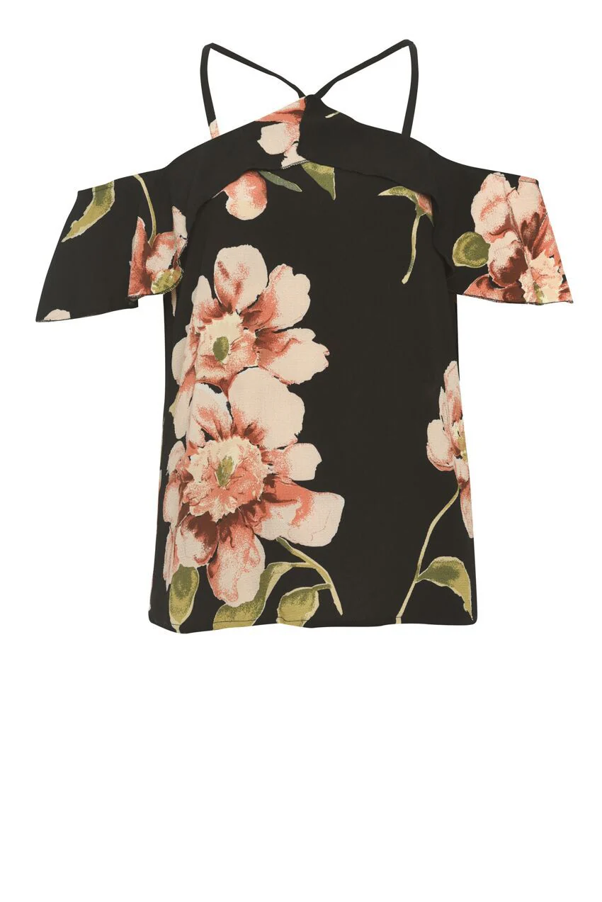 Black Floral Hatlerneck Top - Image 4