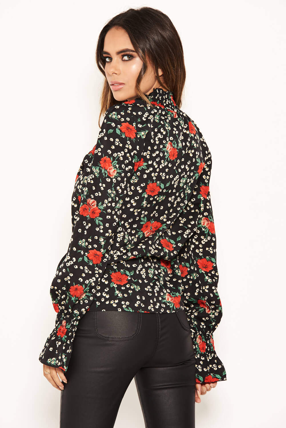 Black Floral High Neck Top - Image 4