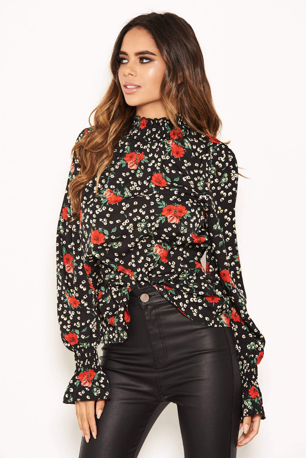 Black Floral High Neck Top - Image 5